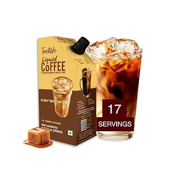 Trelish Coffee Concentrate - Caramel | 17 servings| Hot or Iced | Instant Coffees | Cold Brew taste | Low Sugar, Shelf Stable, No Refrigeration | 8.62 fl oz