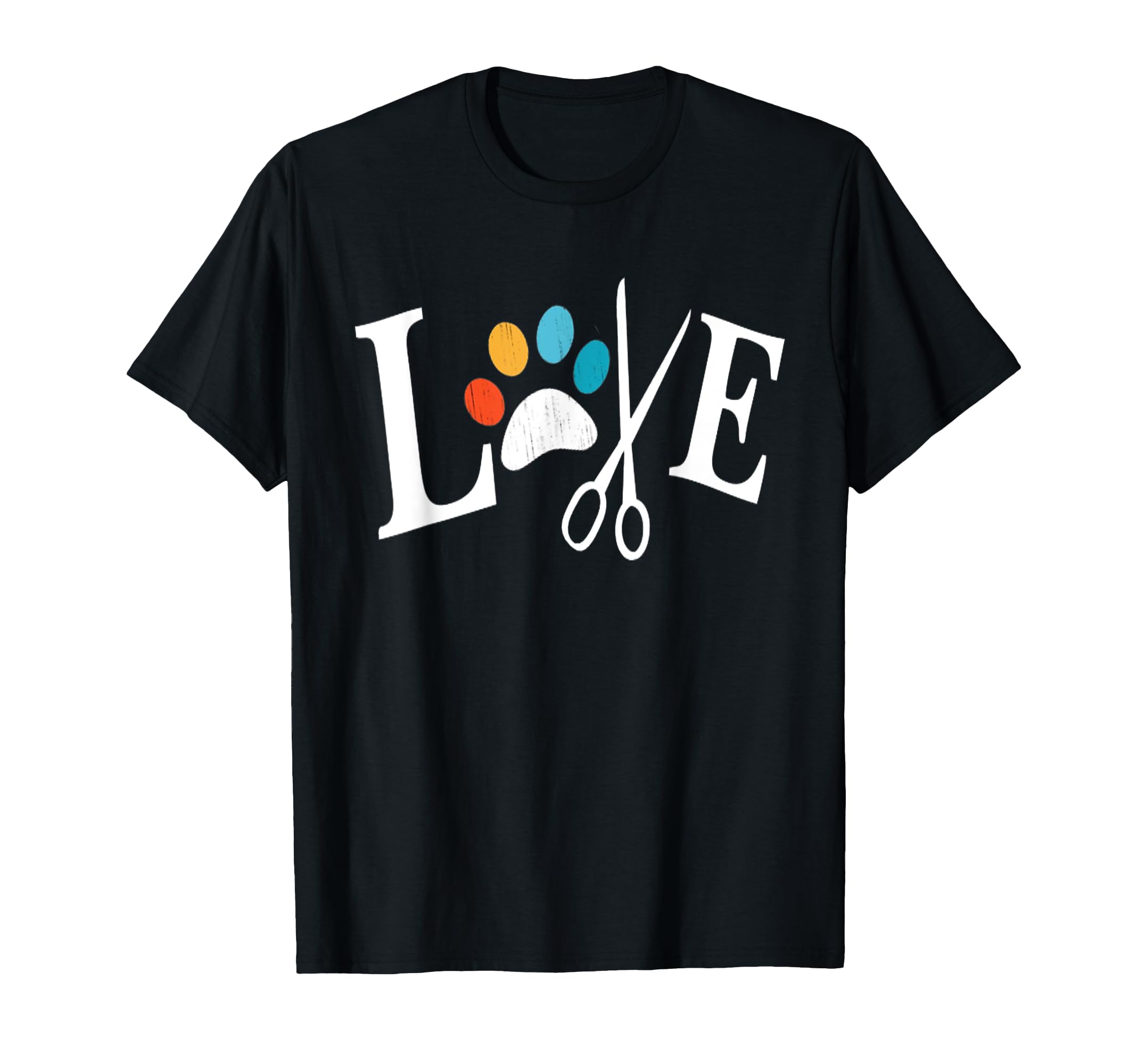 Dog Grooming Love Dogs Pet Daycare Groomer Vintage Paw Print T-Shirt, Black