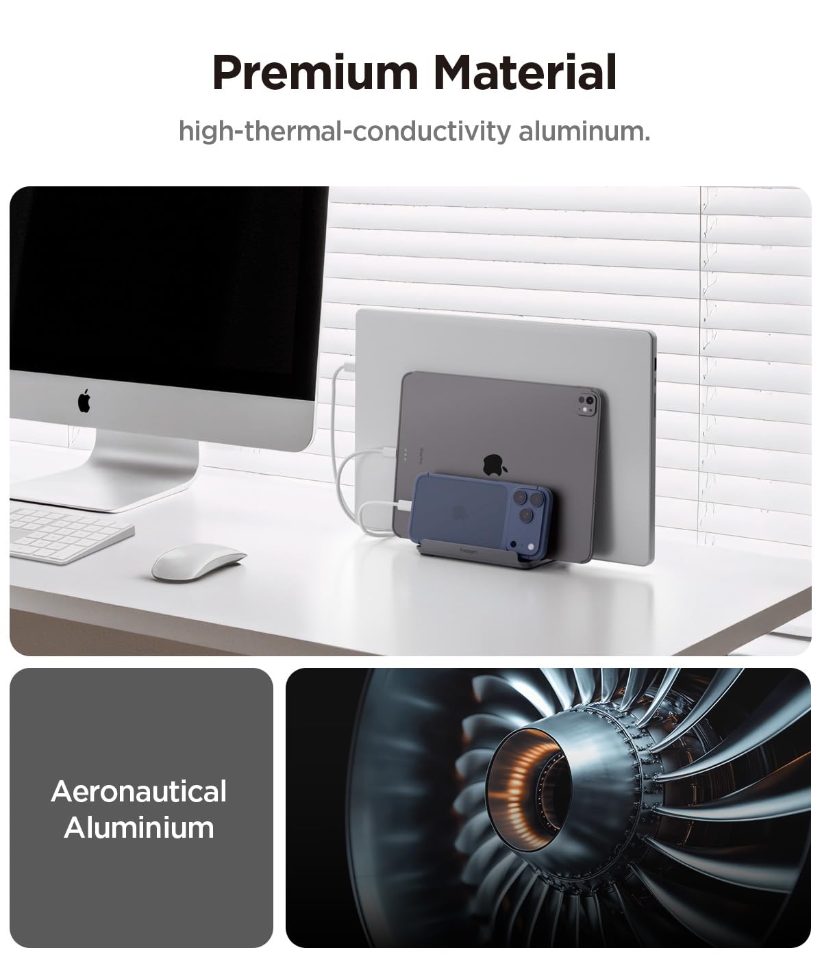 Spigen Supporto Verticale [Fino a 4 Dispositivi] con Slot Regolabili Organizzatore da Scrivania per Laptop, Tablet, Smartphone Compatibile con MacBook Pro Air Mini Neo, iPad, iPhone, Galaxy, Pixel