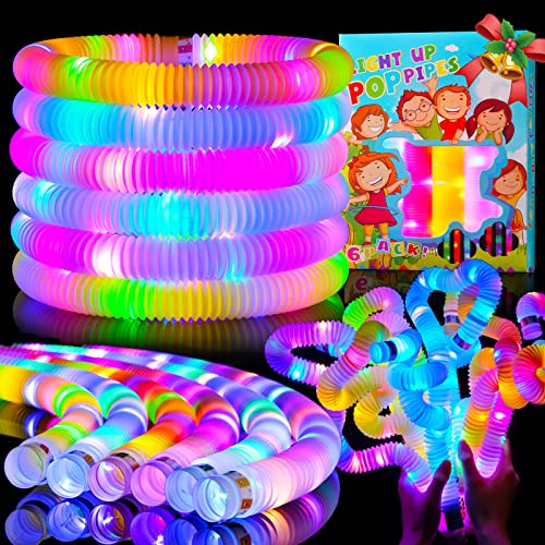 Mikulala 6 Pack Leuchtendes Pop Röhren Sensorisches Spielzeug für Kinder Graduierung Geschenke Feinmotorik Kleinkindspielzeug Mini LED Stretchrohr Röhrchen Strumpffüller für Kinder Geschenk