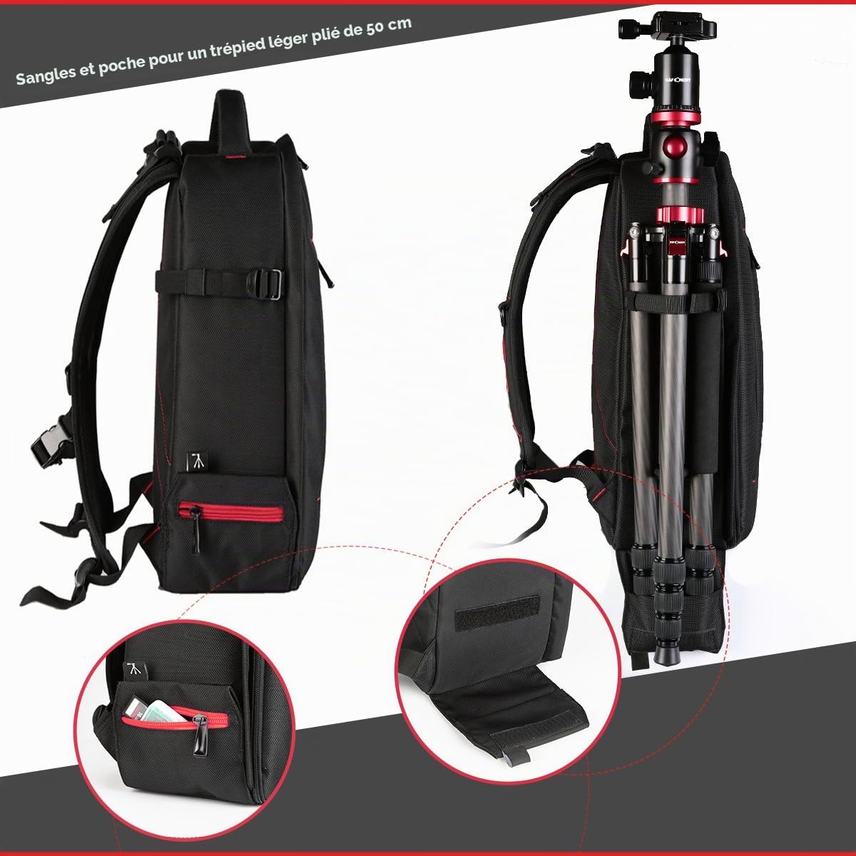 Beschoi Sac à dos étanche pour appareil photo reflex numérique Sony Canon Nikon Olympus SLR/DSLR Appareil photo et objectifs et accessoires Noir (grand format)