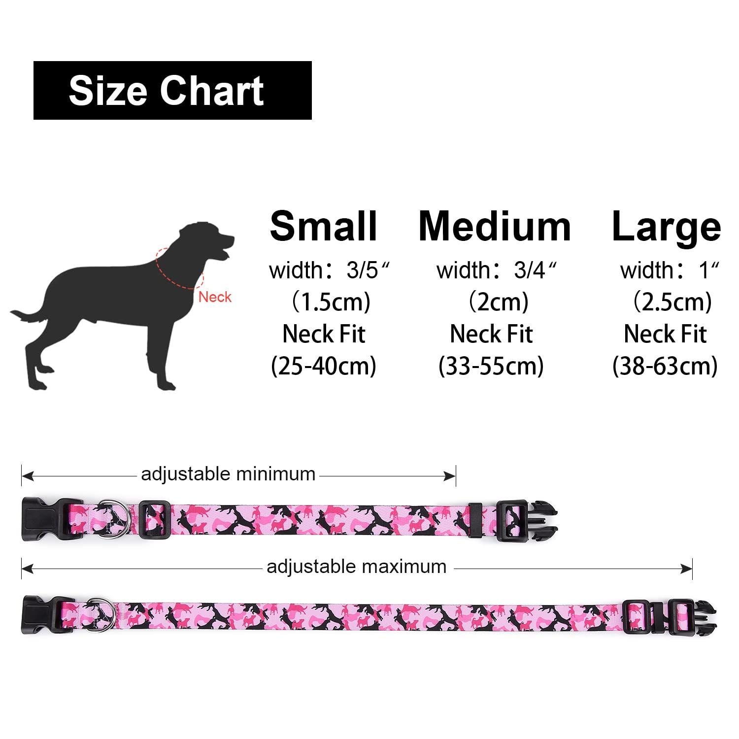 Adjustable Nylon Dog Collar with Patterns, Soft Comfy Pet Collar for Small Medium Large Dogs (M, Dog Camouflage Pink) — view 4