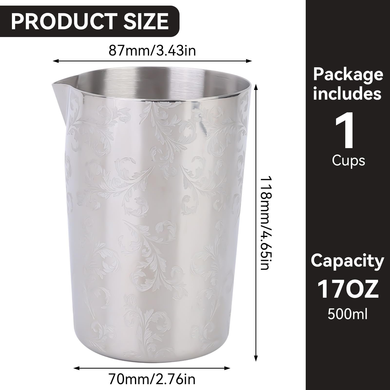 2Pcs Stainless Steel Cocktail Mixing Glass Tin, Double Wall Mixing Tin Cocktail Shaker Cocktail Mixing Glass Pitcher for Craft Bars 500ml