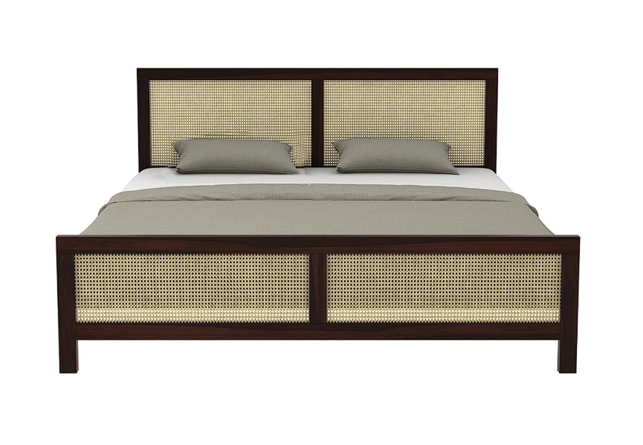 Image of Solid Sheesham Wood Poster King Size Poster Honeymoon Bed Without Storage with Designer Piller and Cane Crafting