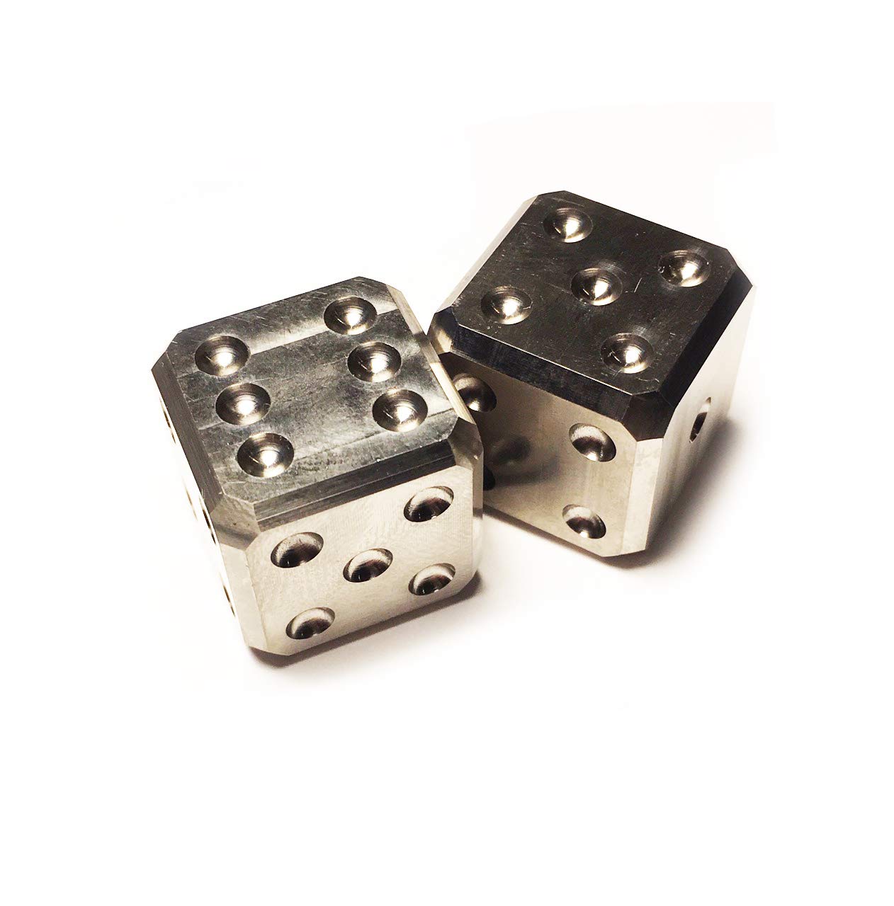 Precision CNC Machined Grade II solid TITANIUM dice - 6 sided casino die SET of 2