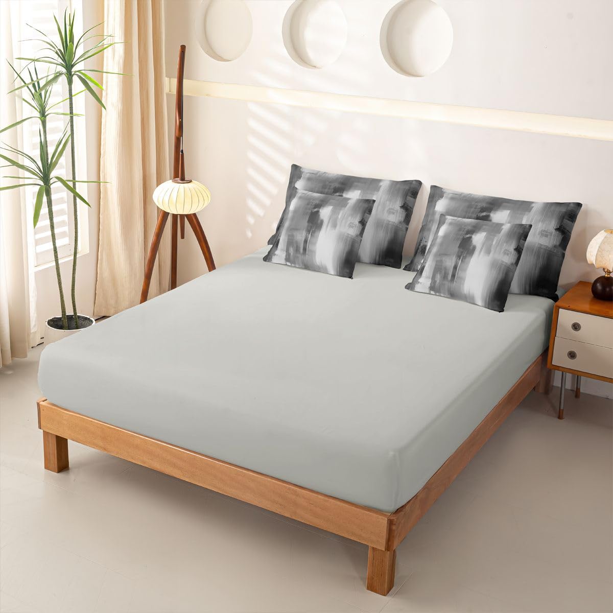 Loussiesd Set di biancheria da letto grigio e bianco con lenzuola, 7 pezzi, per letto singolo, motivo astratto, per bambini, ragazzi, ragazze, grigio e bianco, decorazione per camera da letto