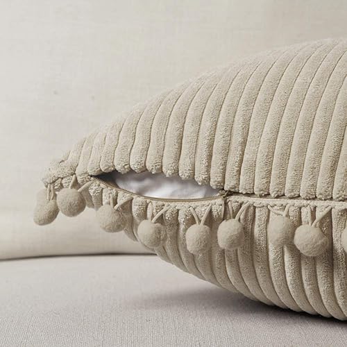Miniatura 3 de Fancy Homi Fundas de almohada decorativas de otoño de 18 x 18 pulgadas con pompones para sala de estar, sofá y dormitorio, funda de cojín cuadrada