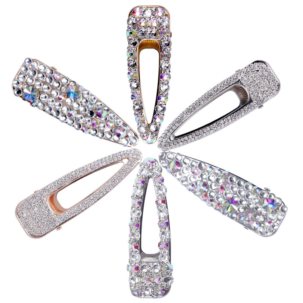 6 Pack Gold Silver Alligator Hair Clips Crystal Duck Bill Hair Barrettes Geometric Wedding Hair Pins Hair Accessories for Women