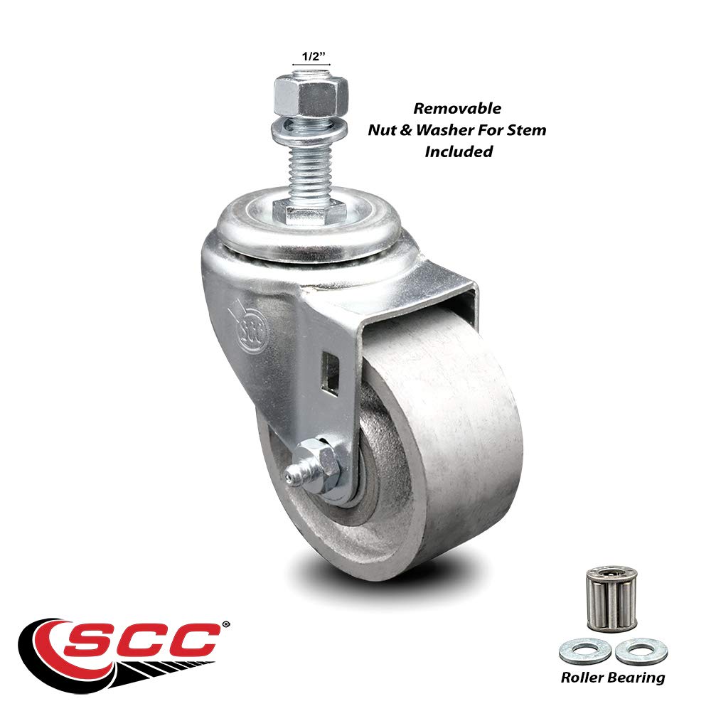 Semi Steel Cast Iron Swivel Threaded Stem Caster w/Roller Bearing - 3