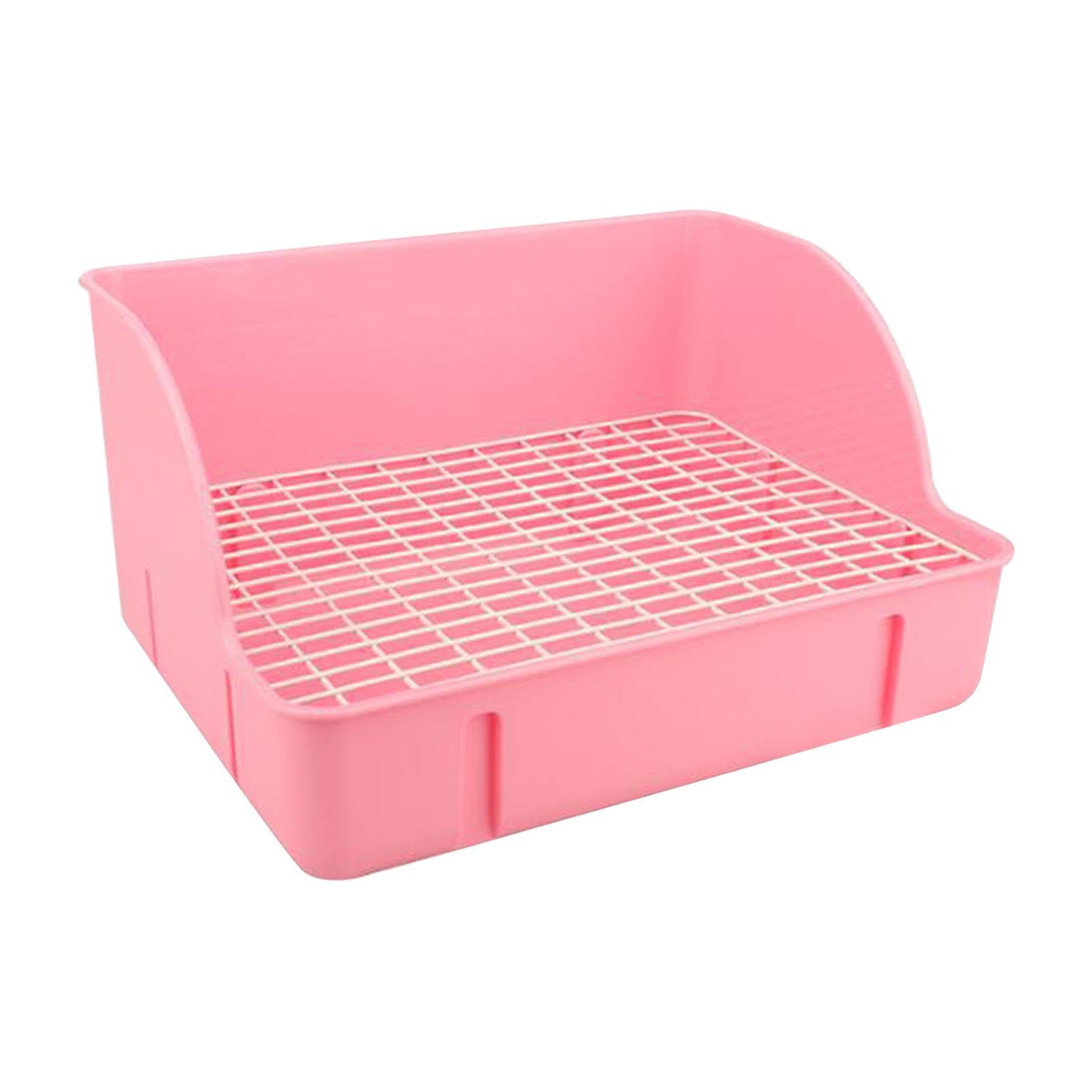 Kaninchen Toilettenbox Litter Tray Ecktoilettenpan mit Stabilem PP Gehäuse Und Komfortablem Gittereinsatz für Kleine Nager Wohnung Innenbereich, ROSA