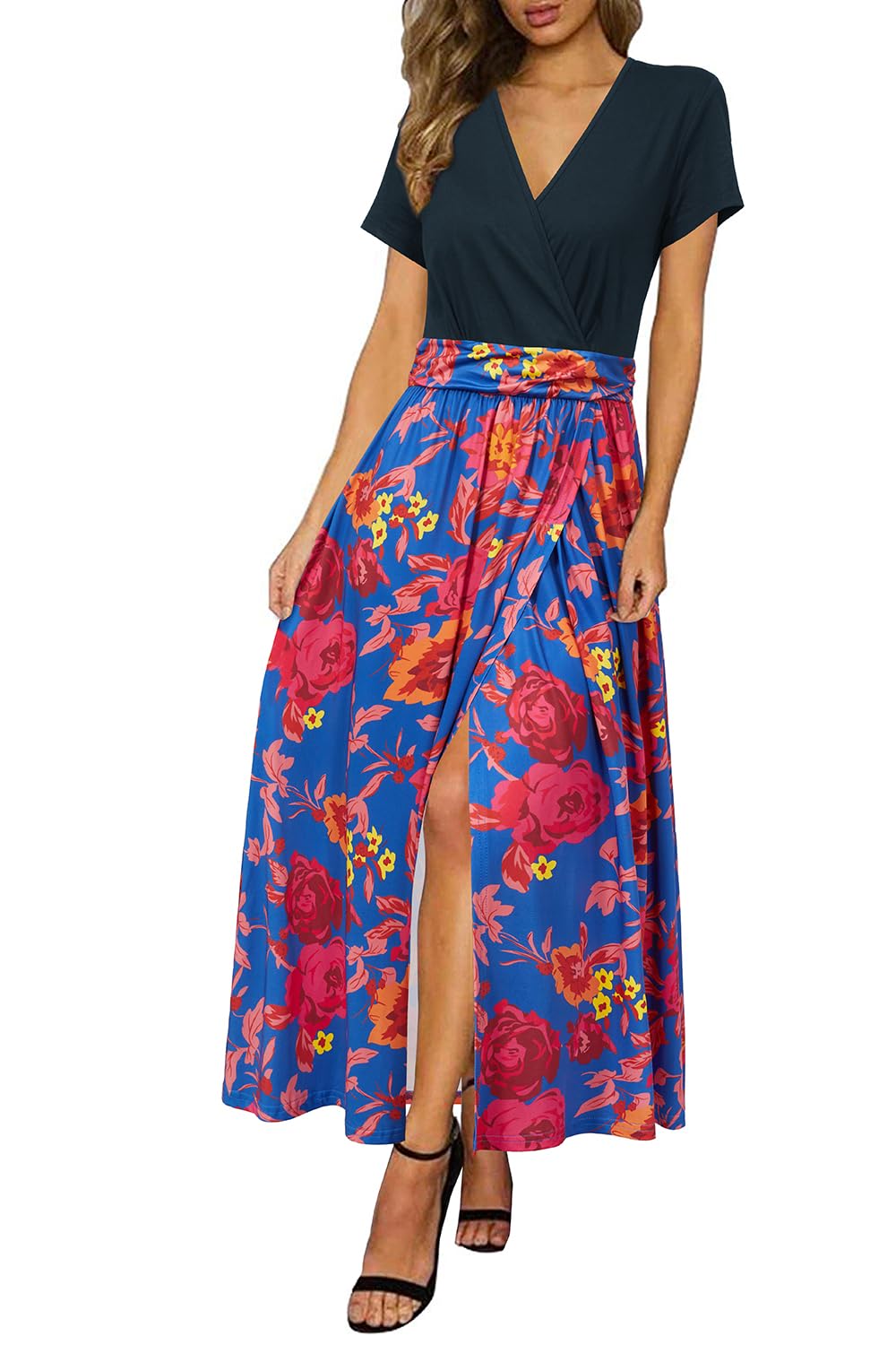 Newshows Women's 2026 Lightweight Summer Wedding Guest Beach Vacation Casual V Neck Split Flowy Maxi Dress