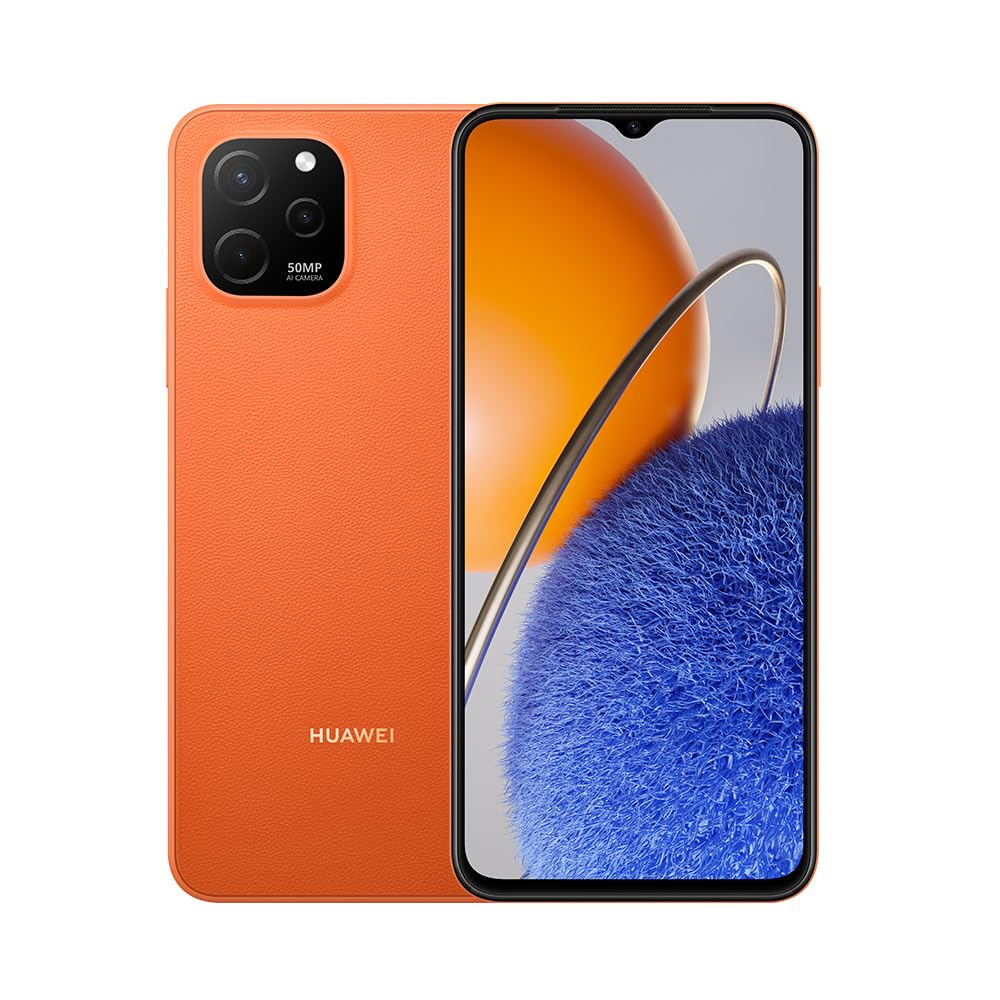 HUAWEInova Y61 Smartphone, 50 MP AI Triple Camera, 22.5 W HUAWEI SuperCharge, 5000 mAh Powerful Battery, Exquisite ID Design, 4GB RAM + 128GB ROM, EMUI 12, Orange