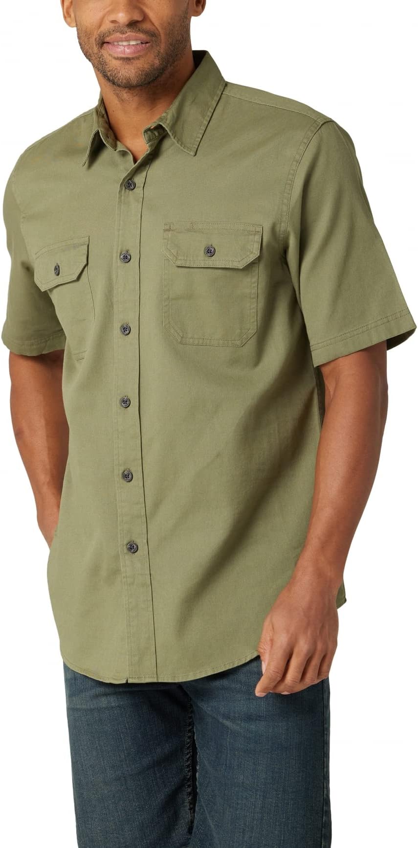 Wrangler Authentics mens Short Sleeve Classic Woven Shirt Button Down Shirt