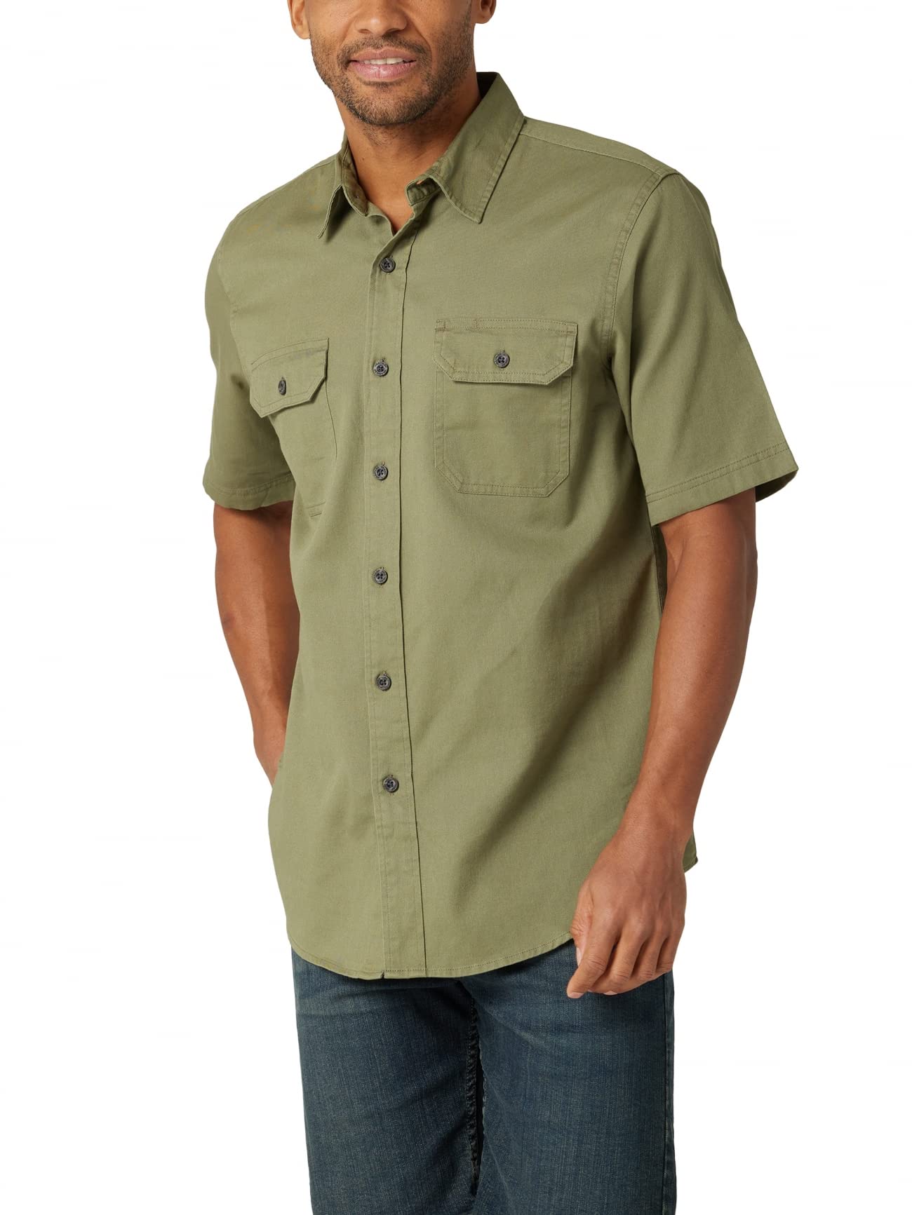 Wrangler Authentics mens Short Sleeve Classic Woven Shirt Button Down Shirt