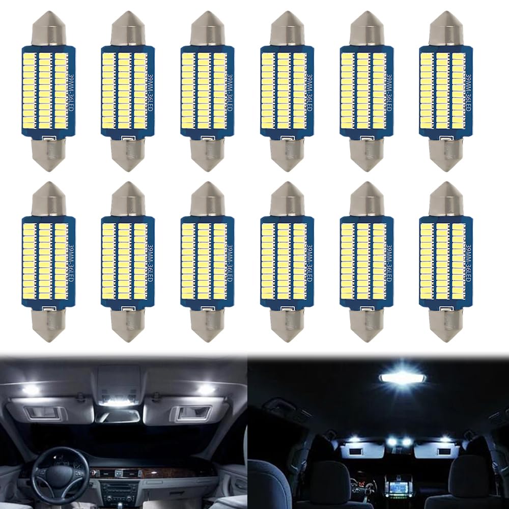 HOVCEH LED A-u-t-o Innenraumbeleuchtung, 12 Stück Plug and Play Innenraum Beleuchtung LED A-u-t-o, 12V Innenbeleuchtung Autos 39mm
