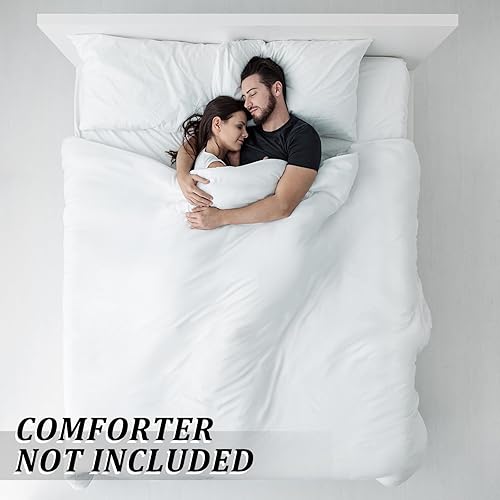 Miniatura 5 de Peryiter Juego de funda de edredón de 3 piezas, impermeable, de algodón, suave, de hotel, 1 funda de edredón blanca con cierre de cremallera, 2