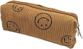 Smile Face Aesthetic Makeup Bag,1PC Smile Corduroy Makeup Pouch Bag,Corduroy Makeup Bag,Smiley Cosmetic Bag Smile Makeup Bag Smile Makeup Storage Bag,Corduroy Cosmetic Bag Makeup Pouch,Brown,Small