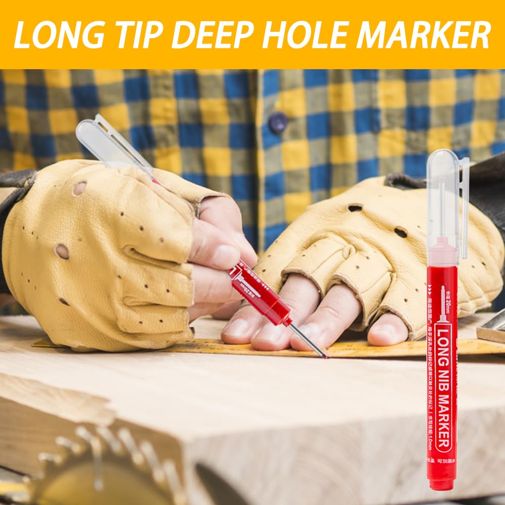Pilikoll 15 Pcs 20mm Deep Hole Marker Carpenters Pens Waterproof Deep Reach Markers Long Head Fine Nib Marker Woodworking Markers for Permanent Marking of Hard To Reach Areas (Black White Red) - Image 3