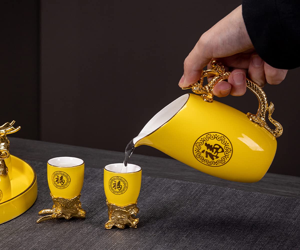 Amazon.co.jp: 十二干支陶磁白酒杯分酒器セット家庭用盃アンティーク