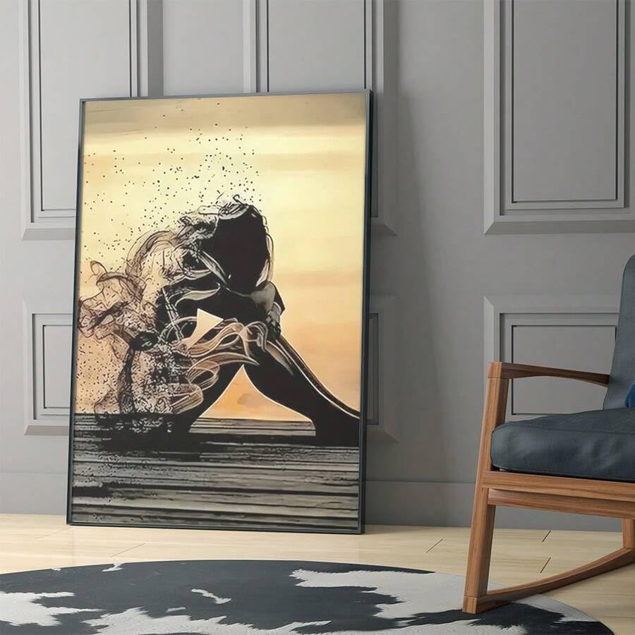 Peinture sur toile abstraite femme avec cadre pour habiller un mur vide de salon - 3