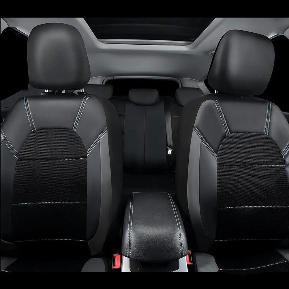 Wasserdicht Autositzbezüge Komplettes Set für Skoda Kamiq 2018-2023, Vorne + Hinten Sitzbezüge Auto Leder Airbag kompatibel,Black-Gray