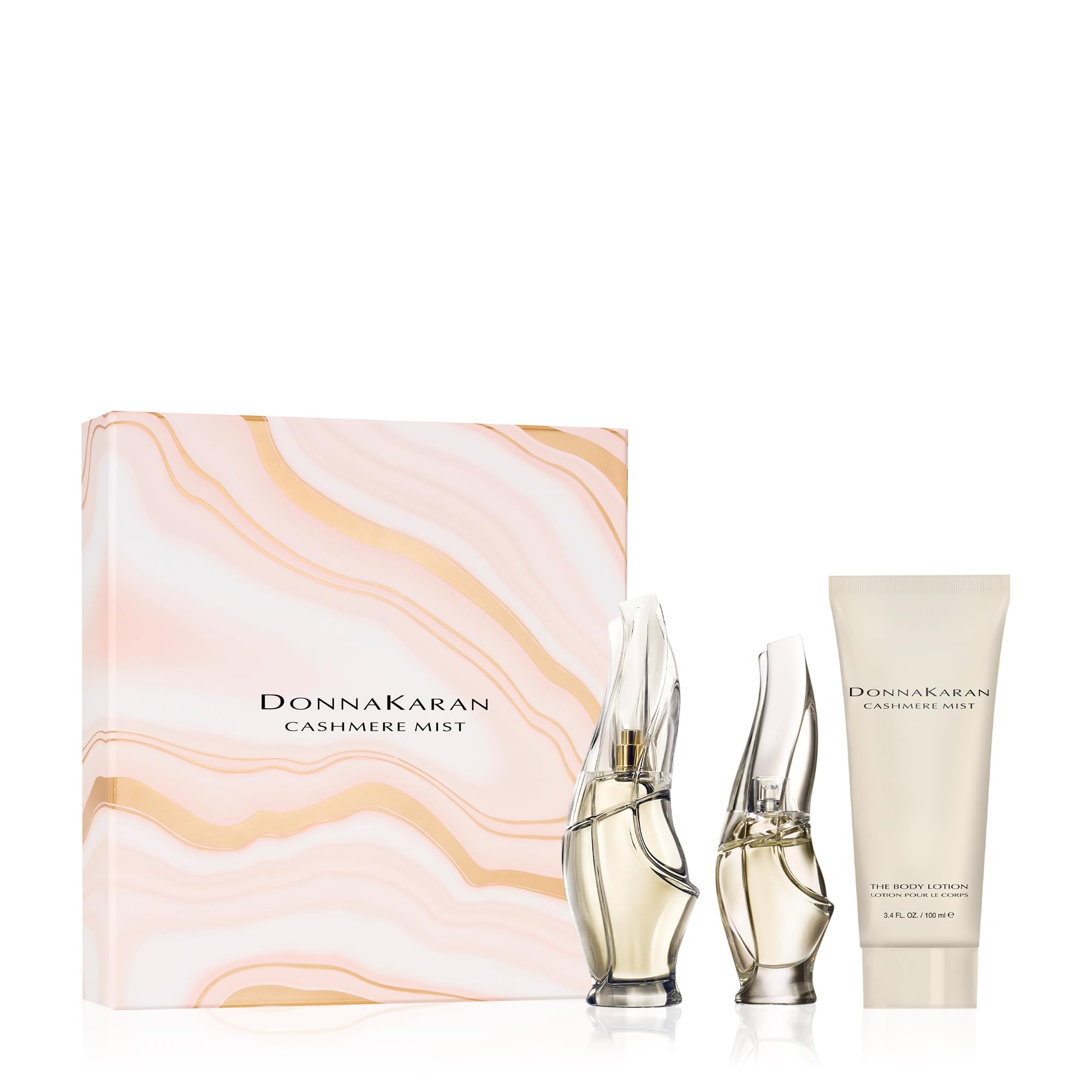 Donna Karan Cashmere Mist Eau de Parfum Everything 3 Piece Gift Set For Women - Perfume Spray 3.4 Fl. Oz., Deluxe Miniature 0.25 Fl. Oz., & Body Lotion 3.4 Fl. Oz.