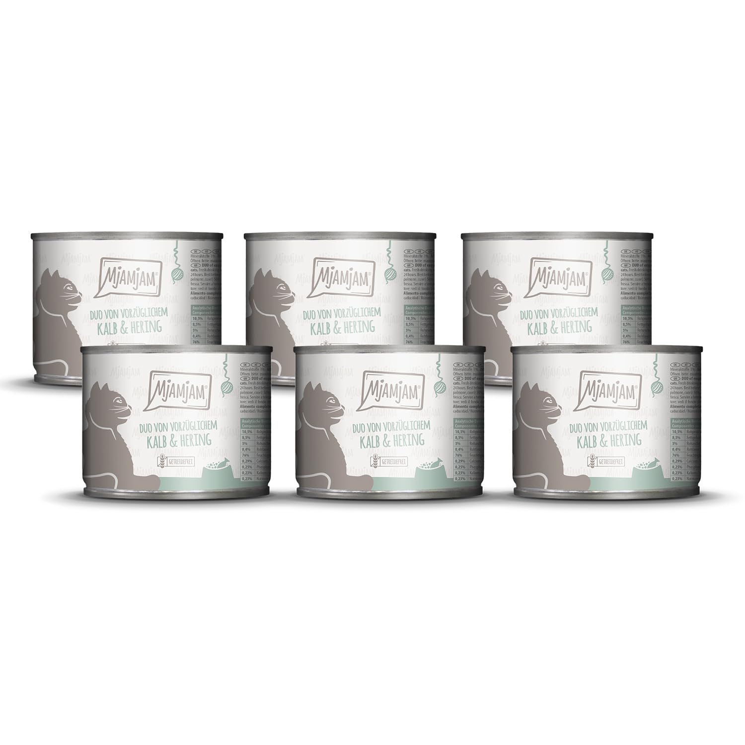 MjAMjAM - Premium wet food for cats - DUO of delicious veal & herring, 6 pack (6x200g), grain-free