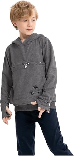 LINYUCHEN Sudadera con capucha para niños y niñas, con bolsa de gato, sudadera de manga larga con orejas de gato