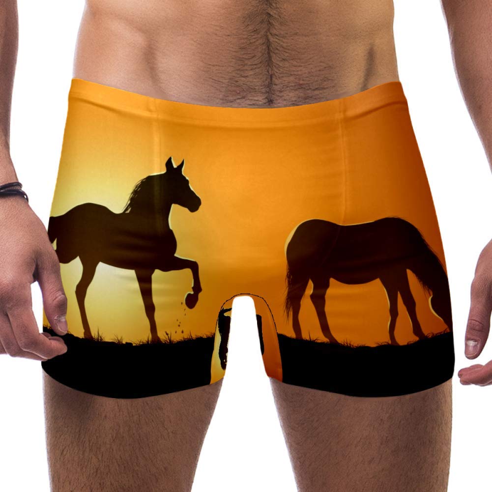 Arabian Horses Men Swim Boxer Briefs Short Square Leg Swimsuit Quick Dry Swimwear,S