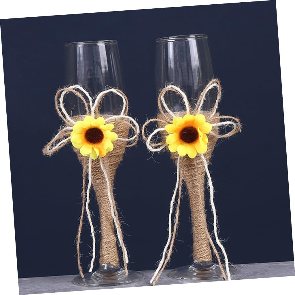 Rustic Sunflower Wine Goblets Wrapped with Rope for Wedding Toasts Elegant Glasses for Engagements Parties Banquets and Cocktail Celebrations