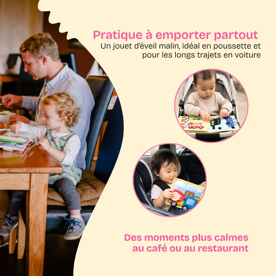 Jolly Designs Mini Quiet Book Lion Rêveur – Jouet Montessori dès 1 an – Livre d’activités Quiet Book en Tissu sans pièces détachables – Livre sensoriel & de motricité pour bébé