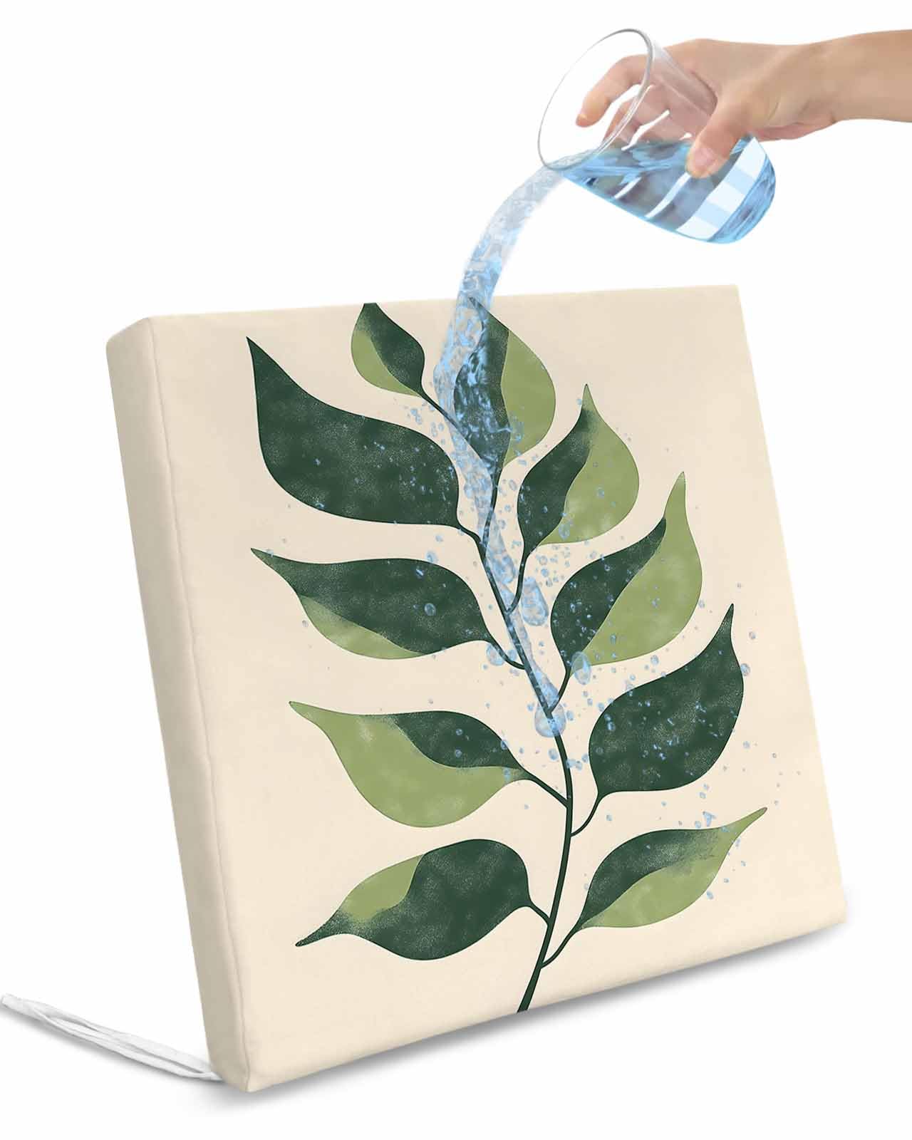 2 Pack Green Botanical Waterproof Cushion Covers with Ties, Outdoor Patio Chaise Lounge Chair Seat Cushion Slip Covers Replacement(Only Cover) Elegant Tropical Leaf Summer 24