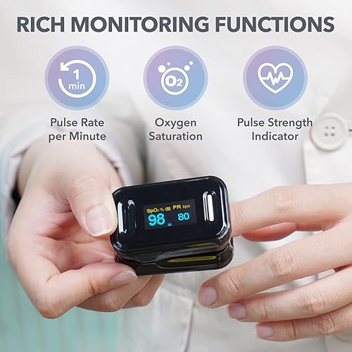 Miniatura 6 de Blaux Oxímetro de pulso de dedo, monitor de oxígeno con pantalla digital, dispositivo de monitoreo de oximetría de pulso, oxímetro de dedo
