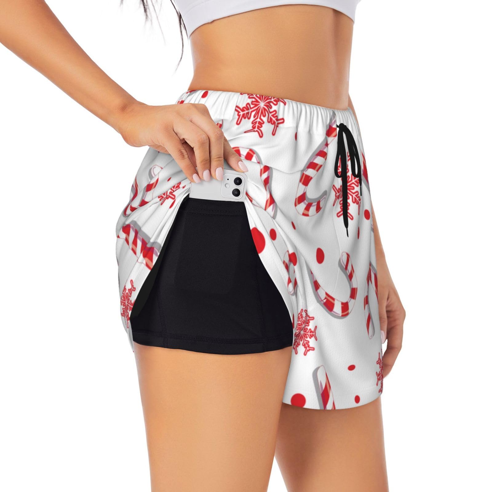 GRatka Christmas Red Candy Cane,Women's Athletic Shorts, Stretch Gym Shorts Running Sport,S