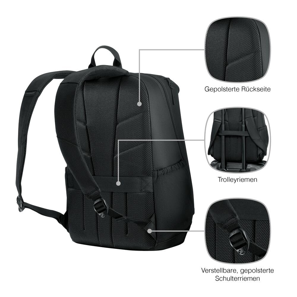 WENGER UrbanOne Backpack, Laptop-Rucksack mit Toploader-Fach, Notebook bis 15,6 Zoll, 23 l, Damen/Herren, Büro, Business, Uni, Schwarz, 653889