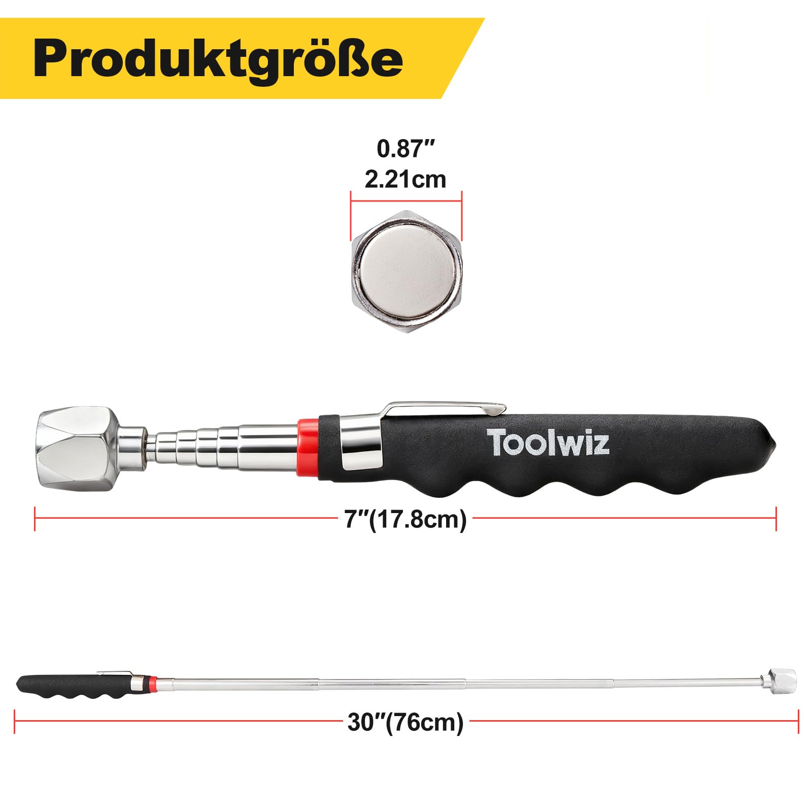 Toolwiz Magnetyczne Narzędzie Podnoszące 7.2kg, wysuwany od 18 do 76 cm, teleskopowe narzędzie do odbioru magnetycznego, Idealna do Pobierania Metalowych Przedmiotów z Trudno Dostępnych Miejsc