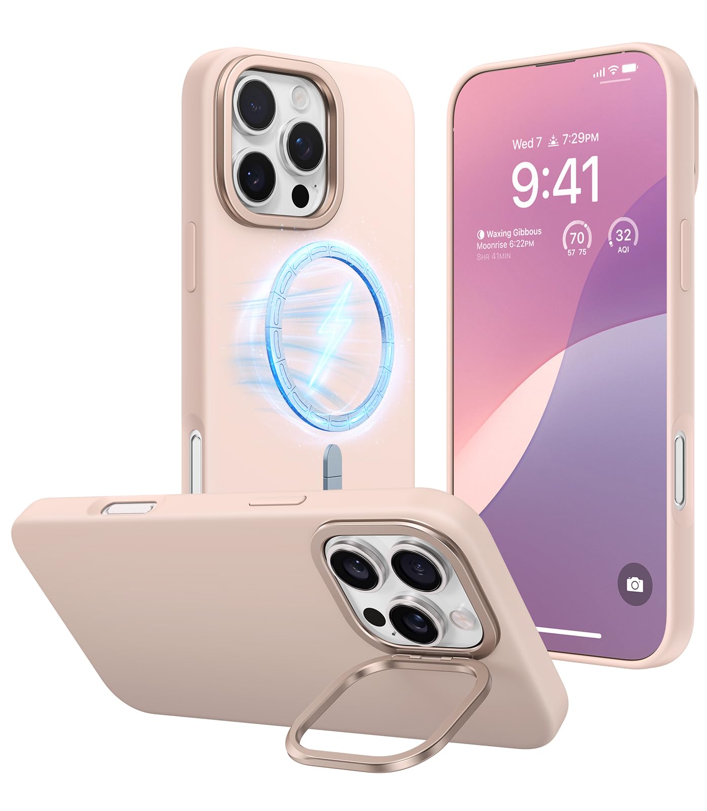 TORRAS Love Series for iPhone 16 Pro Max Case, Liquid Silicone Rubber Gel Stand Case with Soft Microfiber Cloth Lining Cushion Compatible with Magsafe for iPhone 16 Pro Max Case 6.9" 2024, Sand Pink