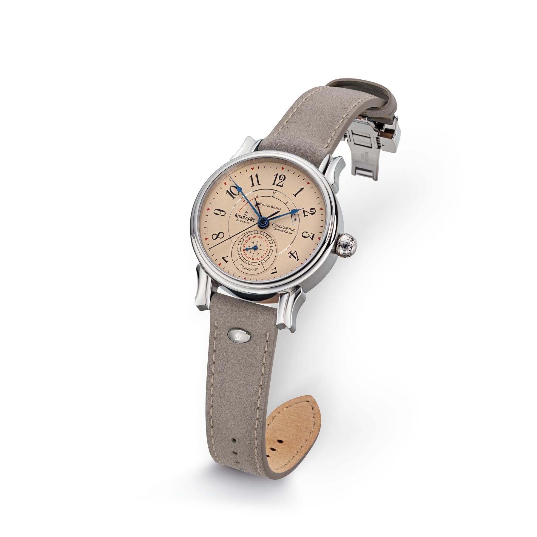 Kronsegler Conquistador Stahl - Tierra braun | Automatik Herrenuhr mit Gangreserveanzeige | Saphirglas, Zeigerdatum, Lederband, Faltschließe