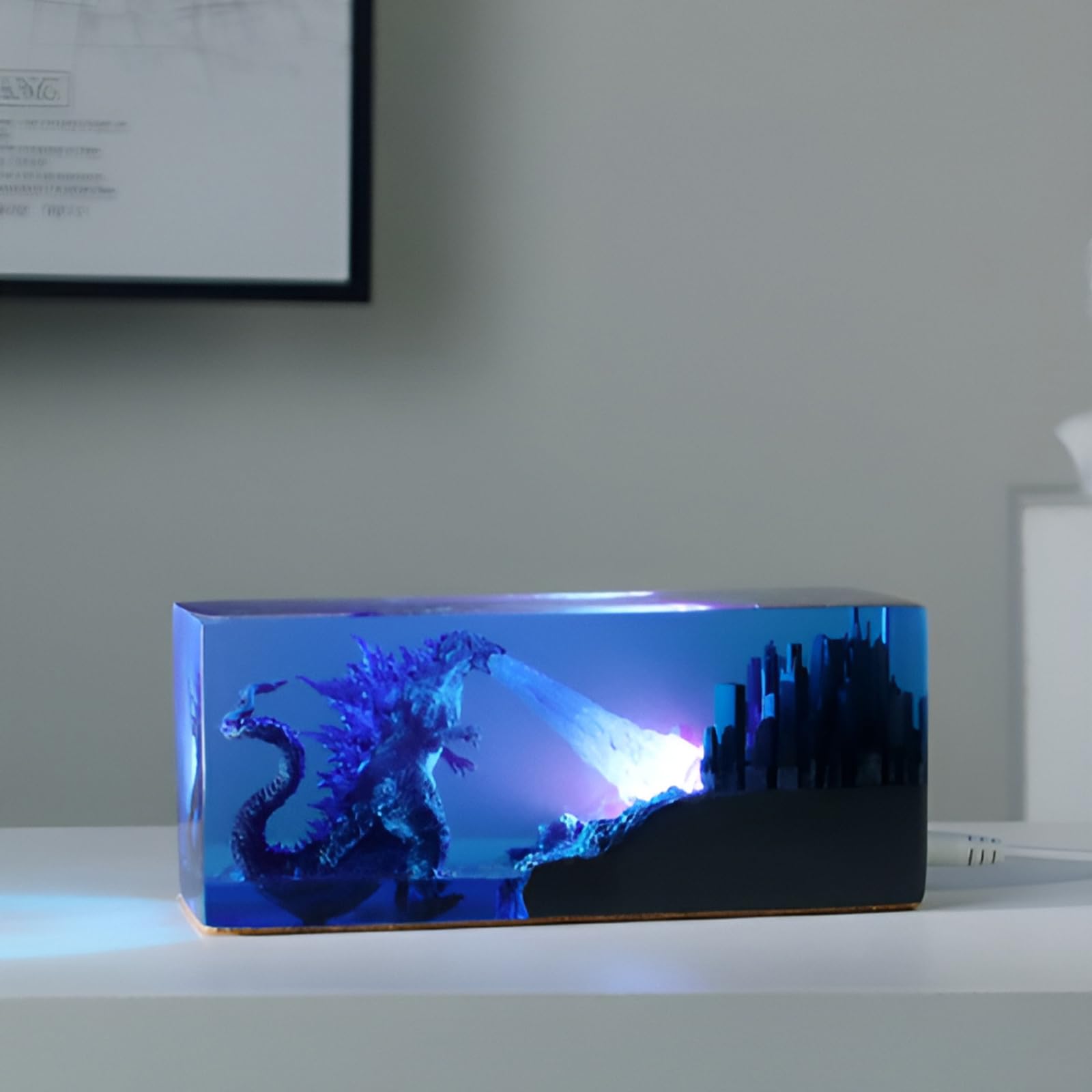 Syfunlv Epoxidharz Godzilla Nachtlicht,Godzilla Würfel Dekoration,USB Schlaf Lichter,Monster Nachttischlampe,Einstellbare Beleuchtung,7,5cm,für Raum Innenbereich Zuhause Schlafzimmer (Stil 1)