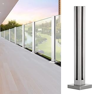 Garden Deck Stairway Fencing Clamp Posts Exterior Balcony Glass Railing Square Post/Clamp, Balustrade Posts Stainless Steel Pole Garden Fencing, Silver, Easy to Assemble ( Color : Corner Post , Size :