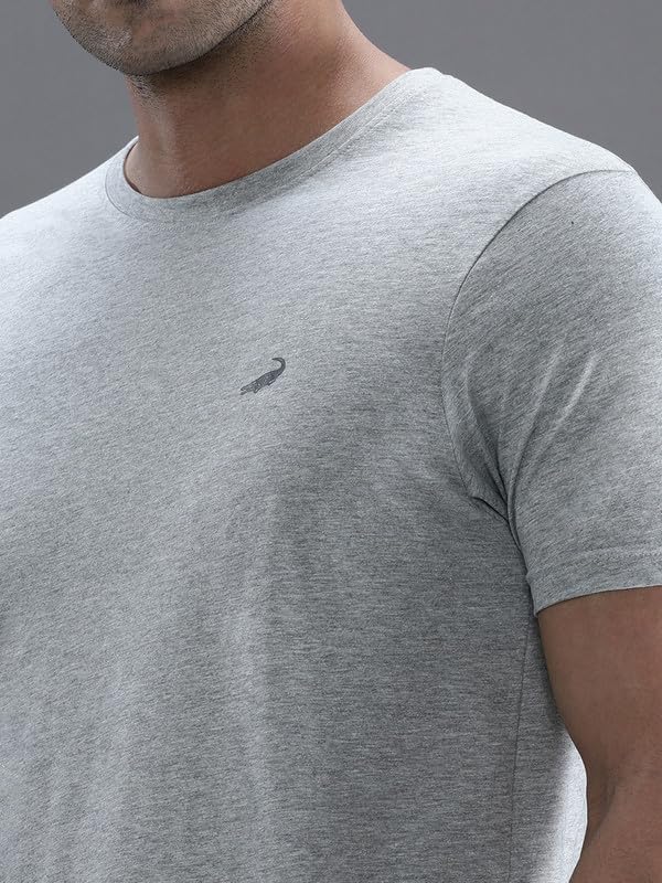 Image of CROCODILE Men Solid Sport Fit T Shirt | Round Neck | Short Sleeve | Regular Length | Basic Casual Pull On Topwear Grey Melange