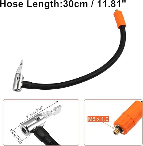 Miniatura 4 de X AUTOHAUX Manguera de extensión de inflador de neumáticos de 11.8 in con adaptador de mandril de bloqueo de metal, convertido para bloquear la