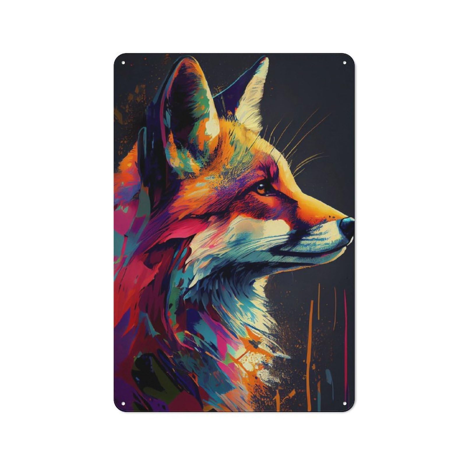 Junmoney Fox Animal Popart Retro-Style Metal Wall Sign 30X20cm For Pub Or Café, A New Home Present For Hospitality Wall Decor Collectors