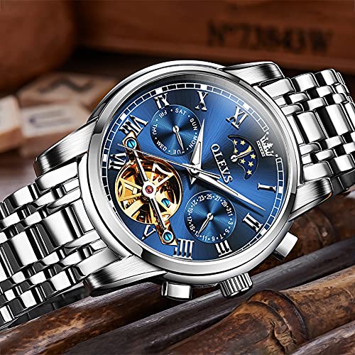 Image of OLEVS Mens Automatic Watches Skeleton Mechanical Self Winding Luxury Fashion Dress Wrist Watch Luminous Waterproof