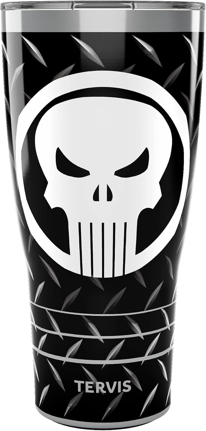 Tervis Traveler Marvel Punisher Black Triple Insulated Tumbler Travel Cup Keeps Drinks Cold & Hot, 30oz, Stainless Steel