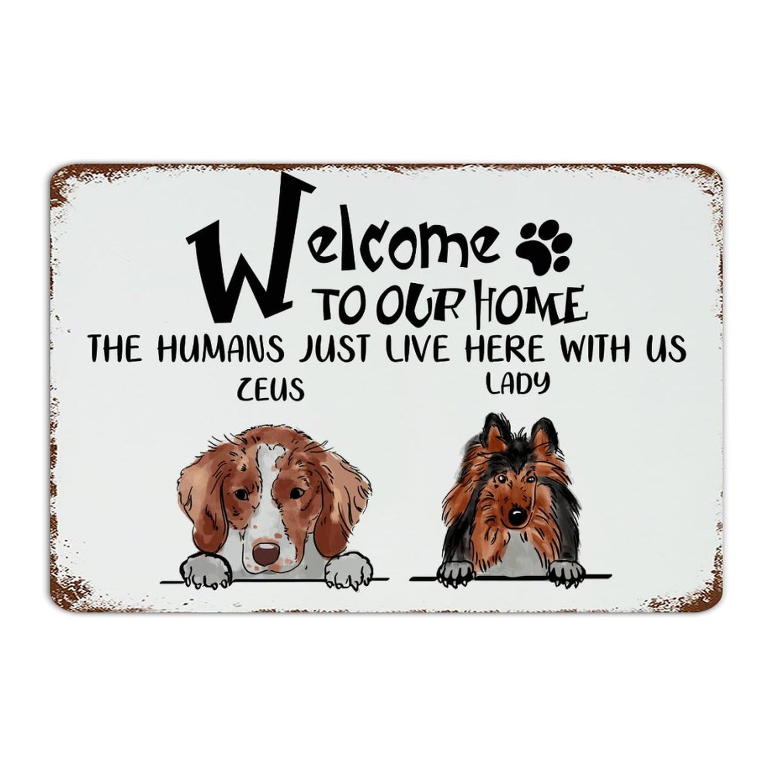 Panneau métal Welcome to Our Home décoration de ferme humour chien pour maison et bureau 30x45 cm