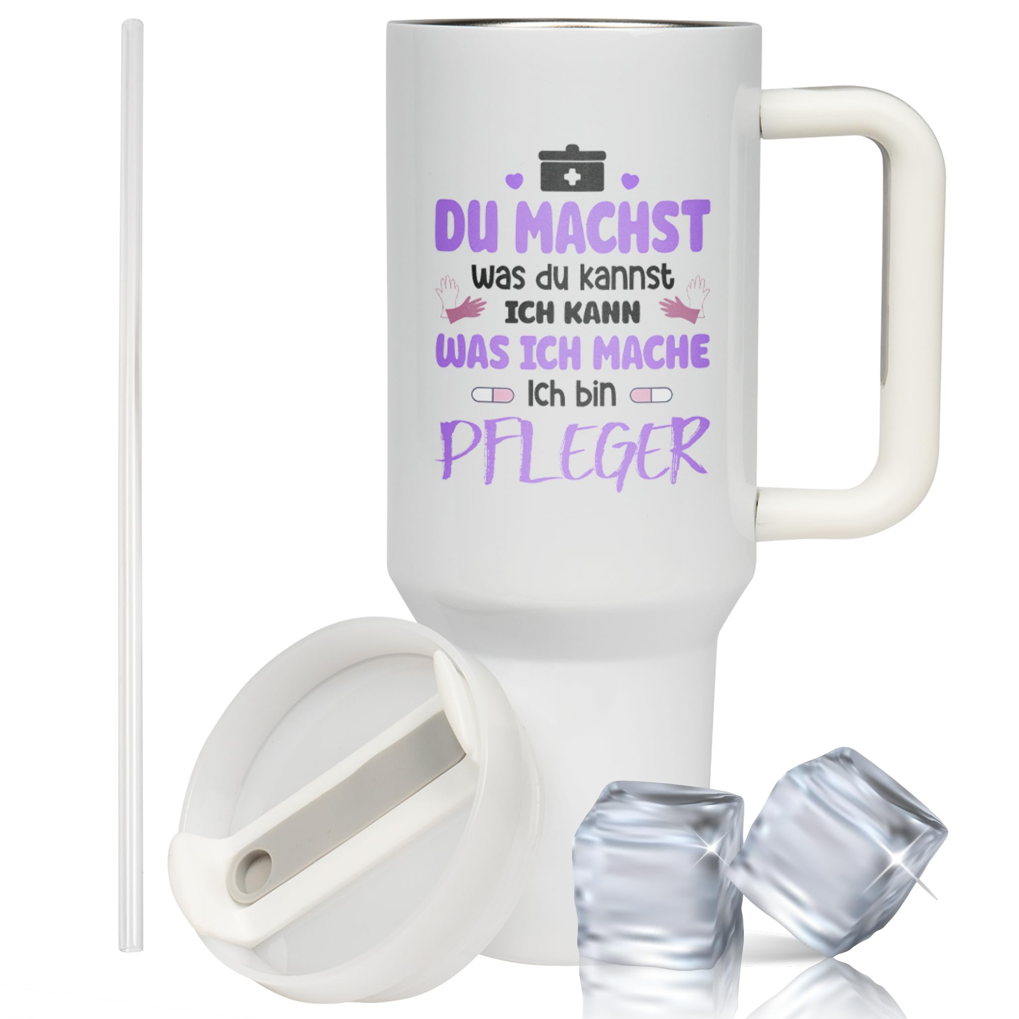 XXL Thermobecher für Pfleger – Geschenk zum Geburtstag, Abschied & zur bestandenen Prüfung – Edelstahl Trinkflasche, Weiß mit Spruch Du machst was du kannst (WIEDERVERWENDBAR)