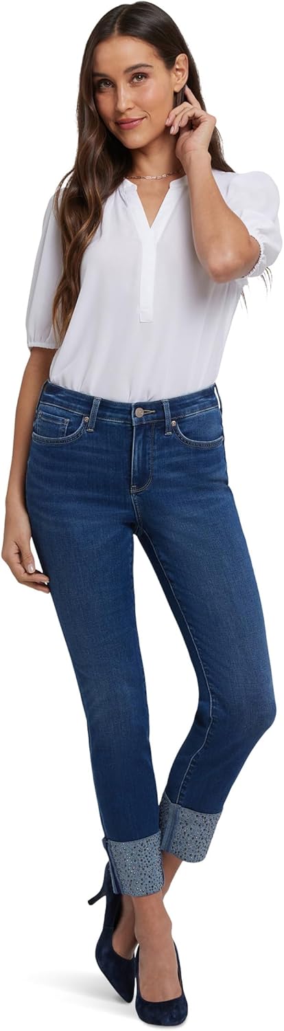 NYDJ Women's Sheri Slim Ankle Rhinestone Cuff Jeans in Vintage Lapis