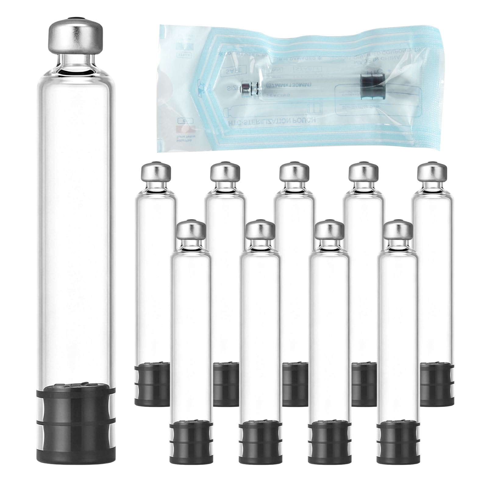 10 cartuchos vacíos de 3 ml – Botella de cartucho de recarga transparente con conector de 11 mm de largo, esterilizados y envasados individualmente, cartuchos de recarga compatibles con