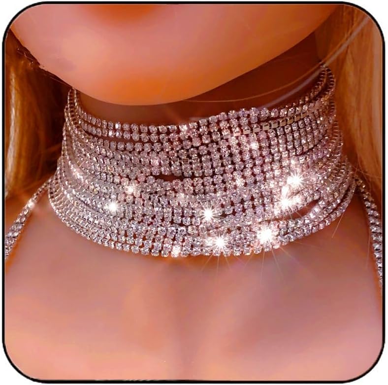CLOACE Rhinestone Choker Necklace Diamond Row Necklaces Sparkly Crystal Necklace Jewerly Prom Accessories for Women